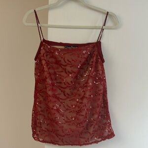 Christine Phillips Custom Designer Red Lace Sequin Camisole Small NWT